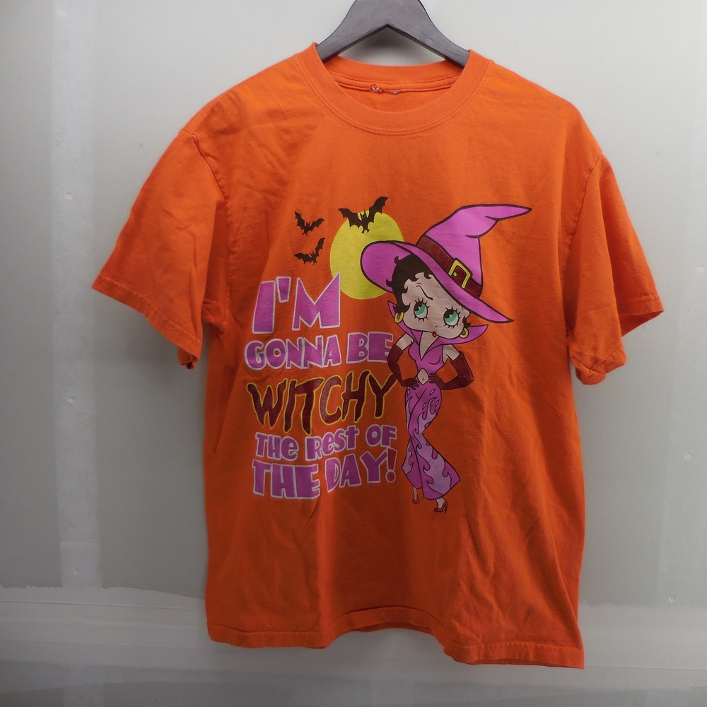 Betty Boop Witchy Halloween Orange Graphic T-Shirt Mens‎ Large Witch Moon Bats